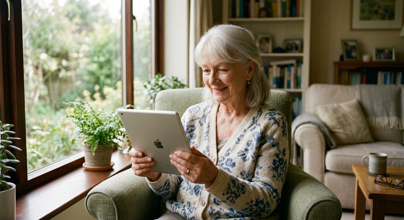 A person recording a short video message at home